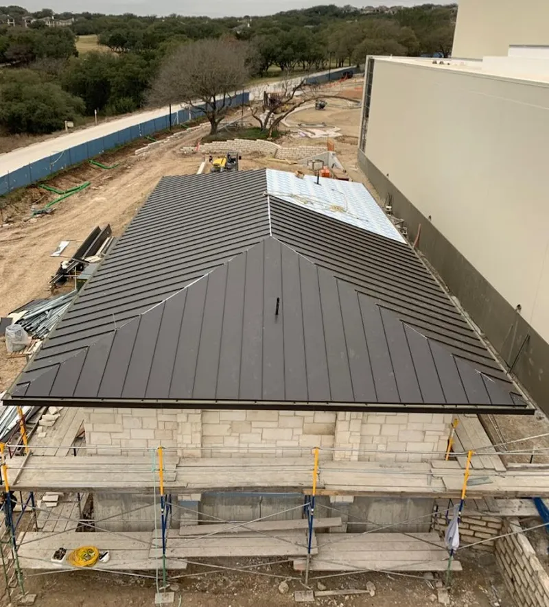 Metal roof new construction with scaffolding in Upper Makefield